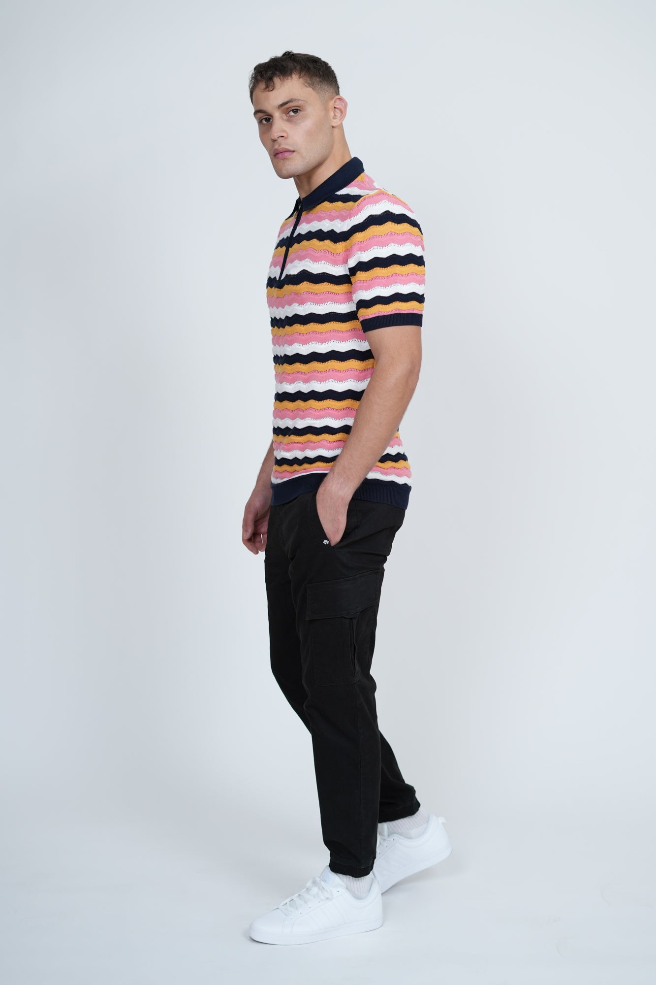 Knitted Multi Stripe Polo | Men's Premium Knitwear Polo Shirt | Retro Stripe Knit