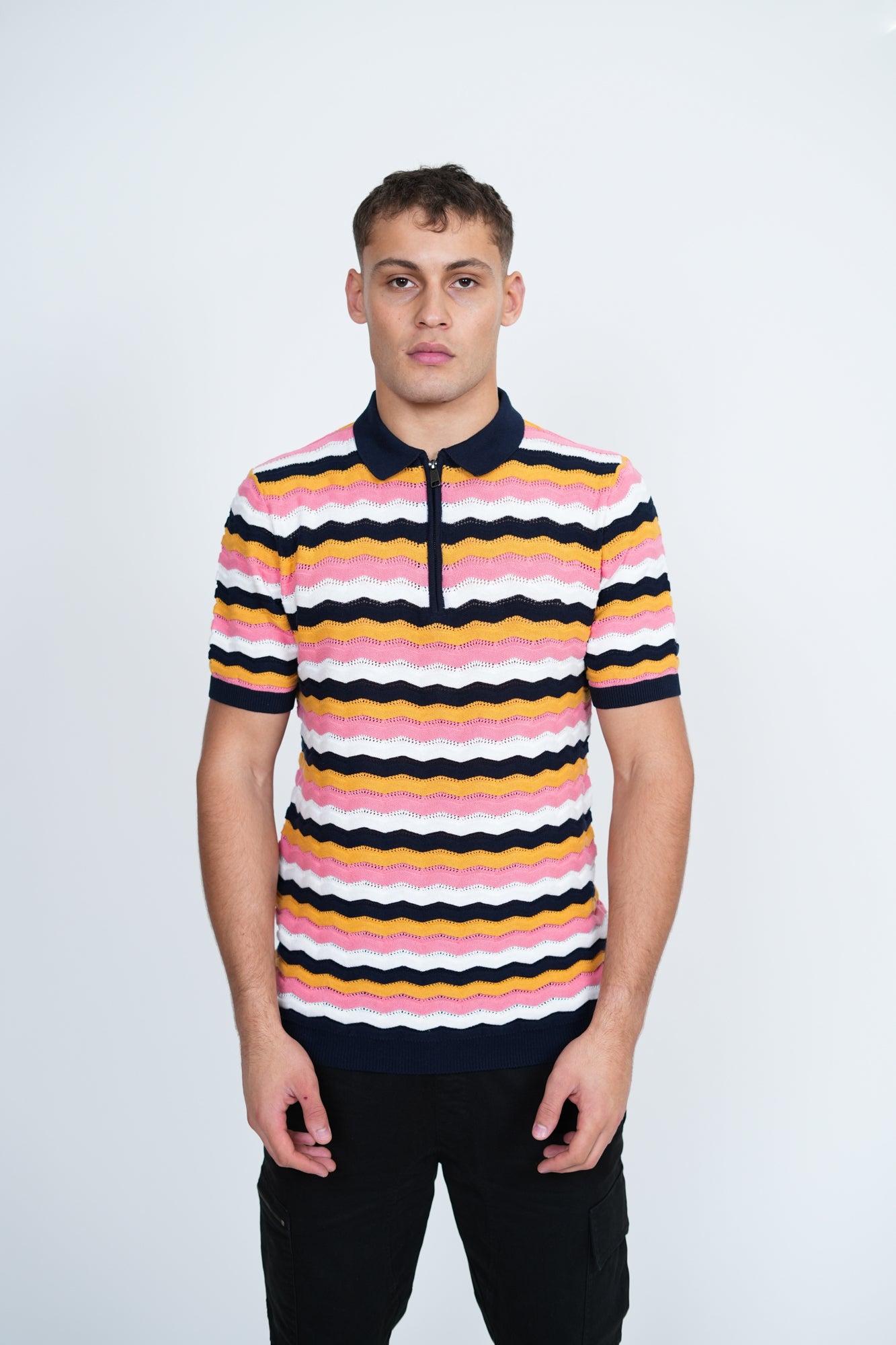 Knitted Multi Stripe Polo | Men's Premium Knitwear Polo Shirt | Retro Stripe Knit
