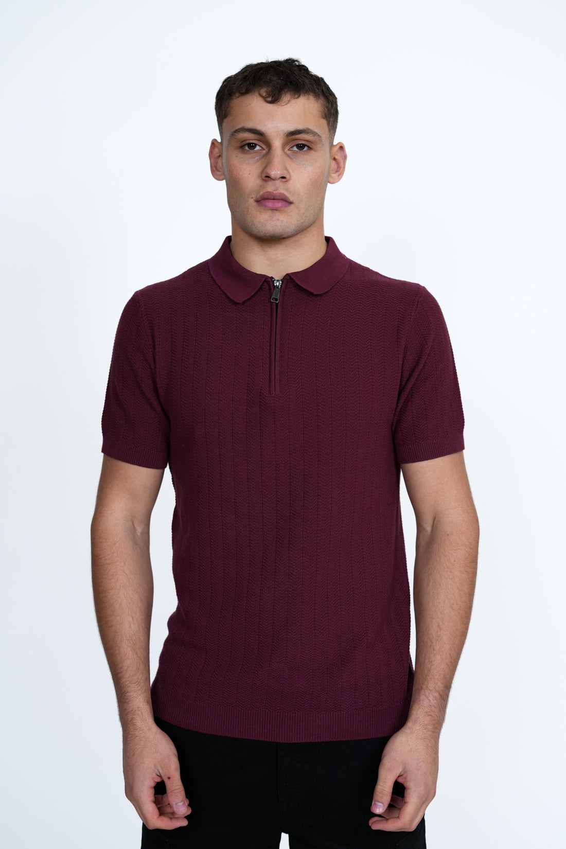 Knitted Jacquard Polo | Men's Premium Knitwear Polo Shirt | Textured Knit Polo