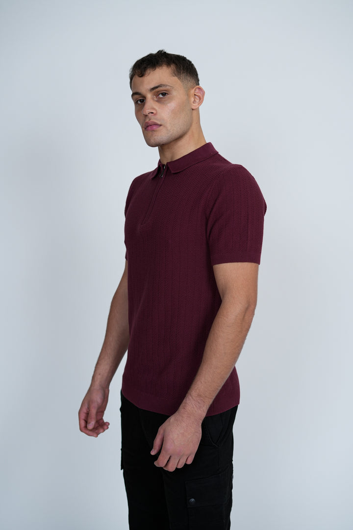 Knitted Jacquard Polo | Men's Premium Knitwear Polo Shirt | Textured Knit Polo