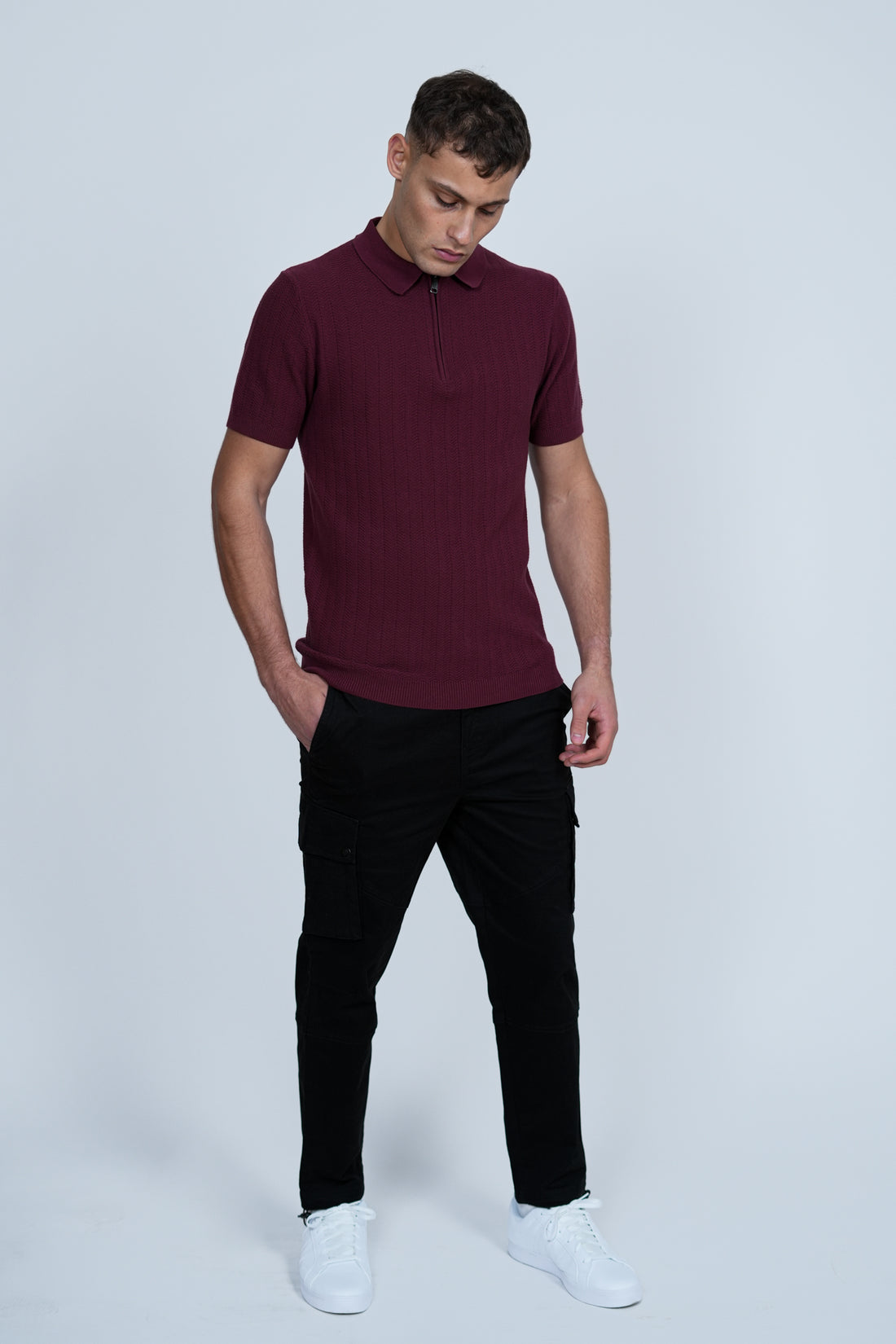 Knitted Jacquard Polo | Men's Premium Knitwear Polo Shirt | Textured Knit Polo