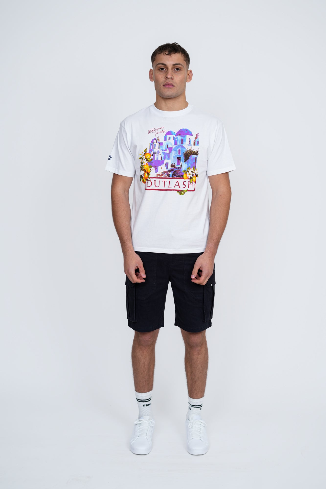 Mediterranean City T-Shirt | Men's Premium Cotton Graphic Tee | Outlash Santorini Streetwear
