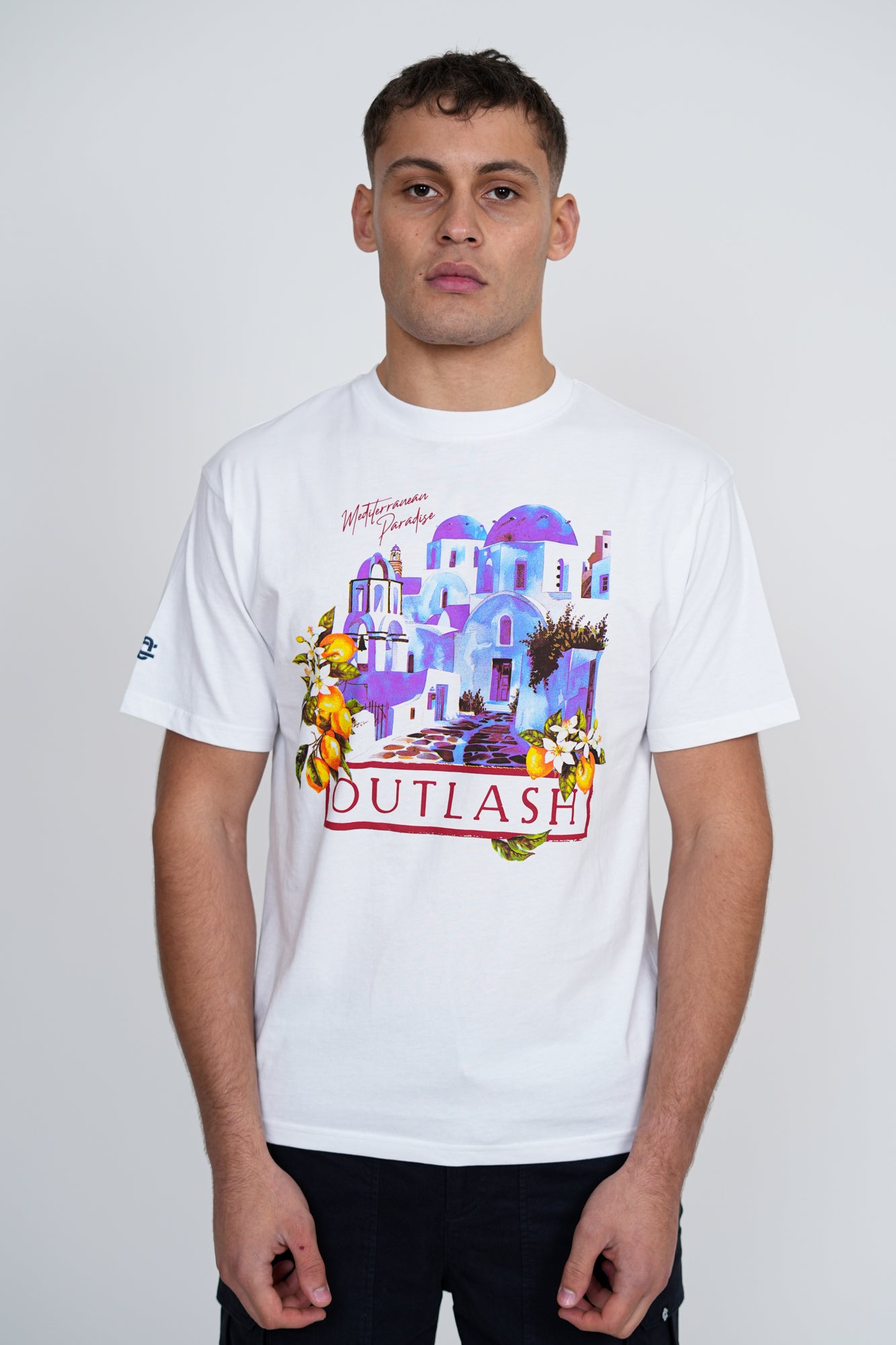 Mediterranean City T-Shirt | Men's Premium Cotton Graphic Tee | Outlash Santorini Streetwear