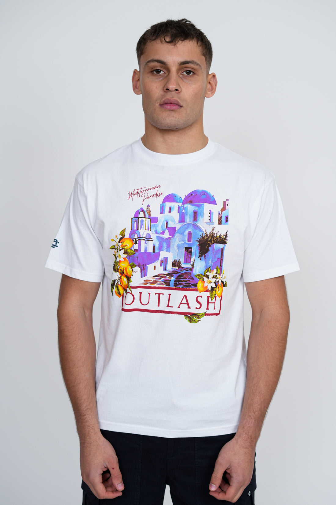 Mediterranean City T-Shirt | Men's Premium Cotton Graphic Tee | Outlash Santorini Streetwear