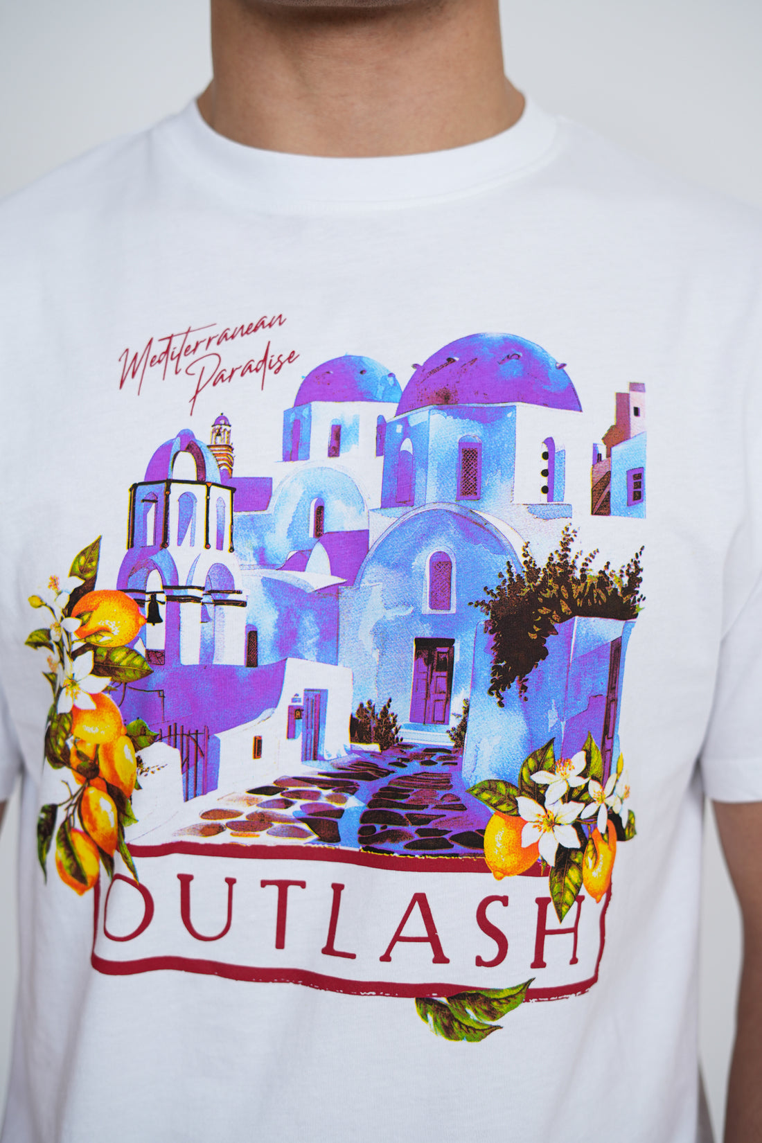 Mediterranean City T-Shirt | Men's Premium Cotton Graphic Tee | Outlash Santorini Streetwear