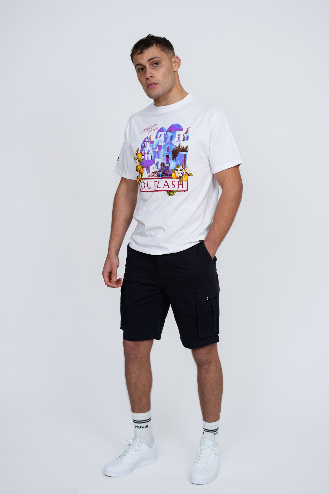 Mediterranean City T-Shirt | Men's Premium Cotton Graphic Tee | Outlash Santorini Streetwear