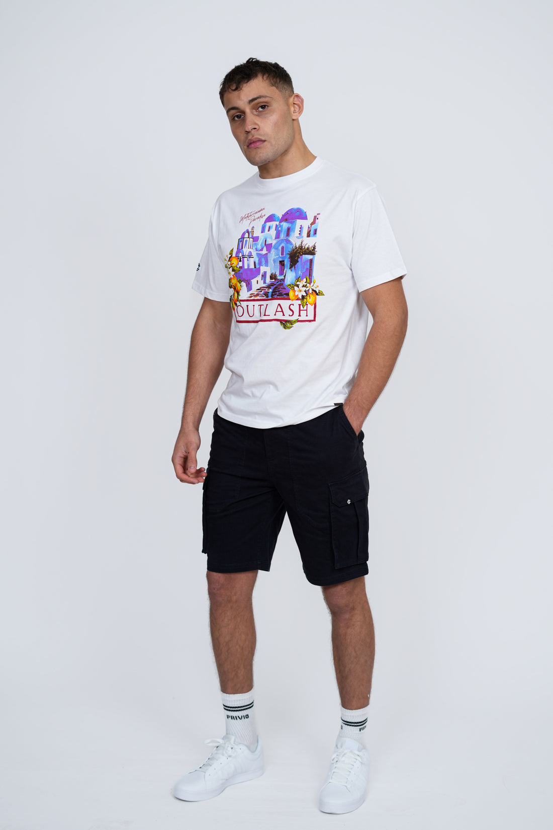 Mediterranean City T-Shirt | Men's Premium Cotton Graphic Tee | Outlash Santorini Streetwear