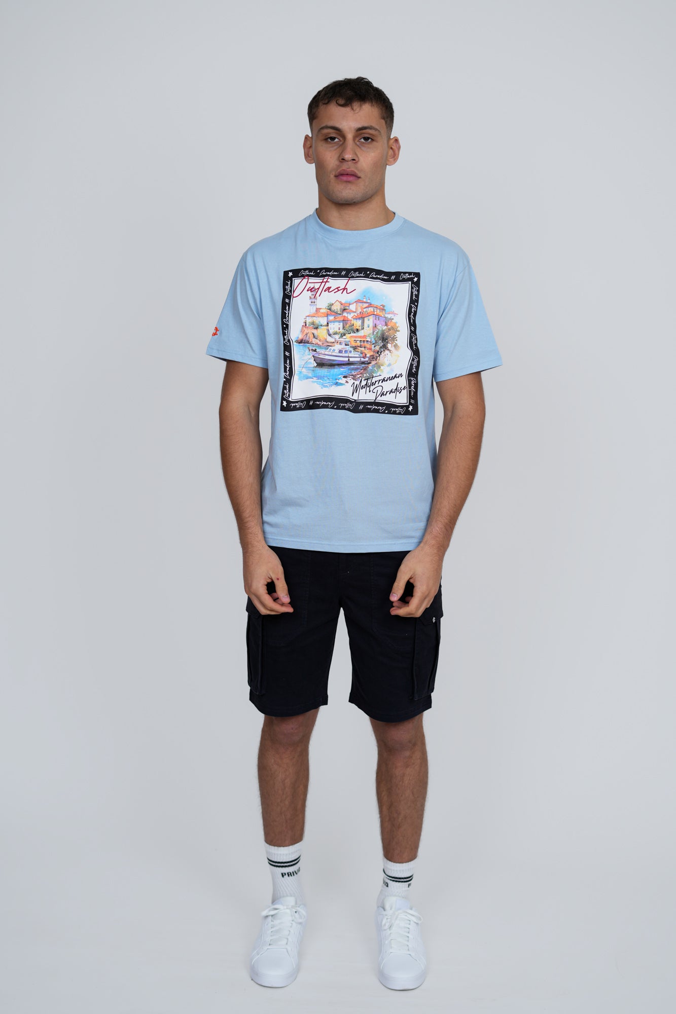 Mediterranean T-Shirt | Men's Premium Cotton Graphic Tee | Outlash Watercolour Coastal Streetwear