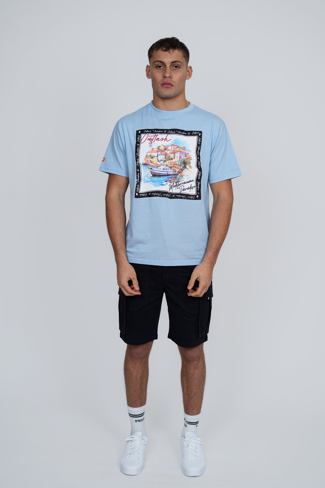 Mediterranean T-Shirt | Men's Premium Cotton Graphic Tee | Outlash Watercolour Coastal Streetwear