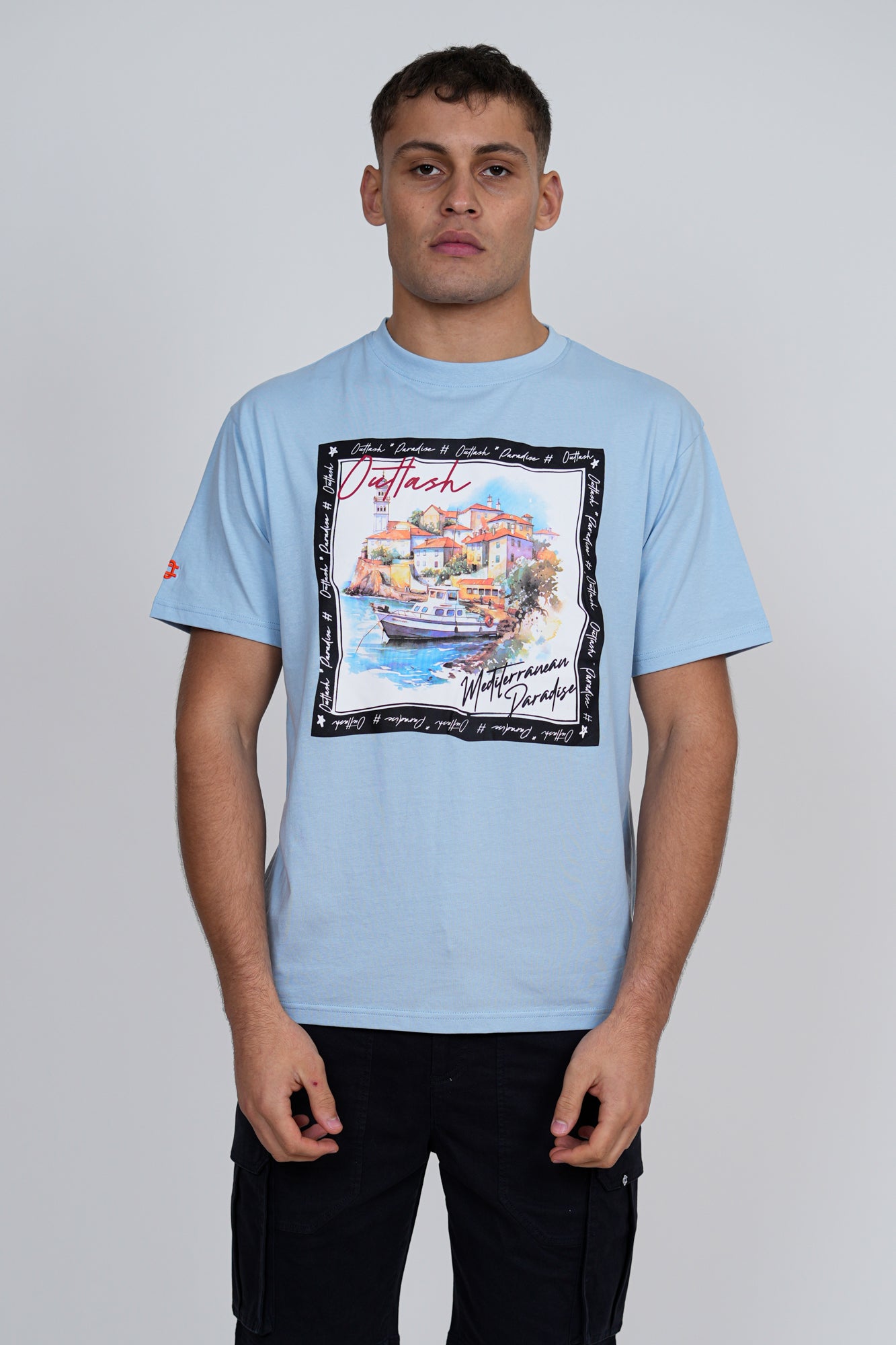 Mediterranean T-Shirt | Men's Premium Cotton Graphic Tee | Outlash Watercolour Coastal Streetwear