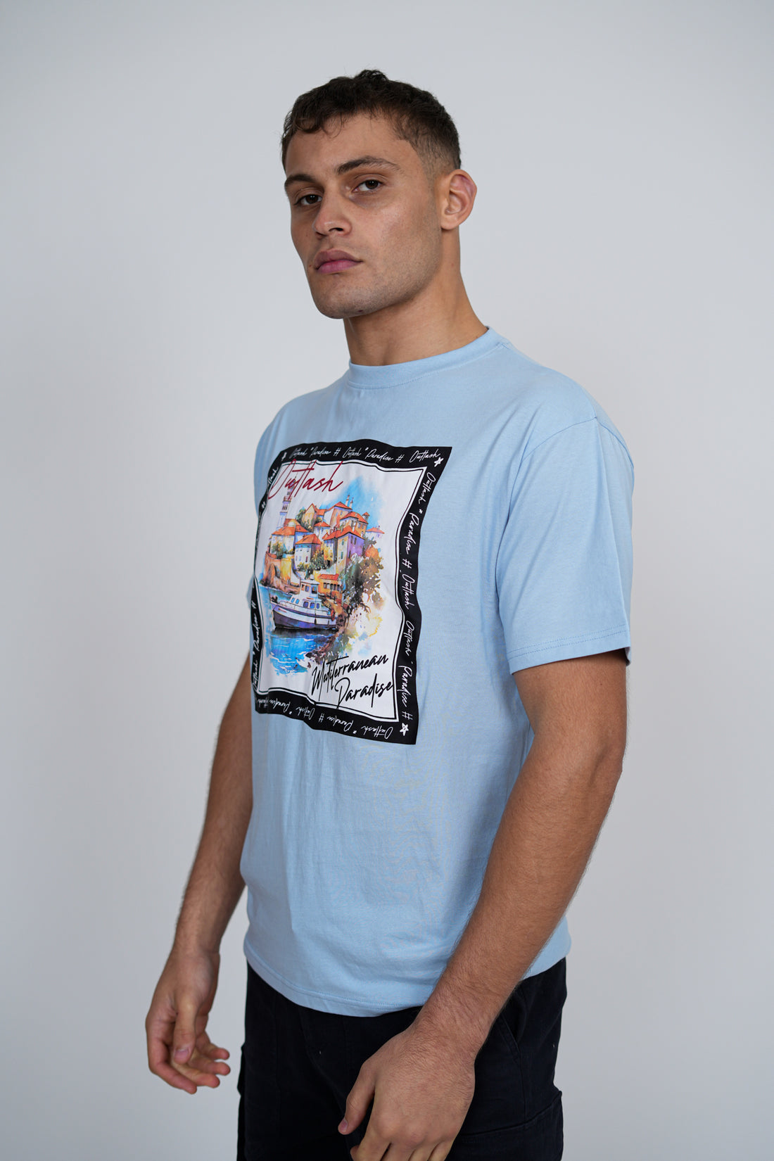Mediterranean T-Shirt | Men's Premium Cotton Graphic Tee | Outlash Watercolour Coastal Streetwear