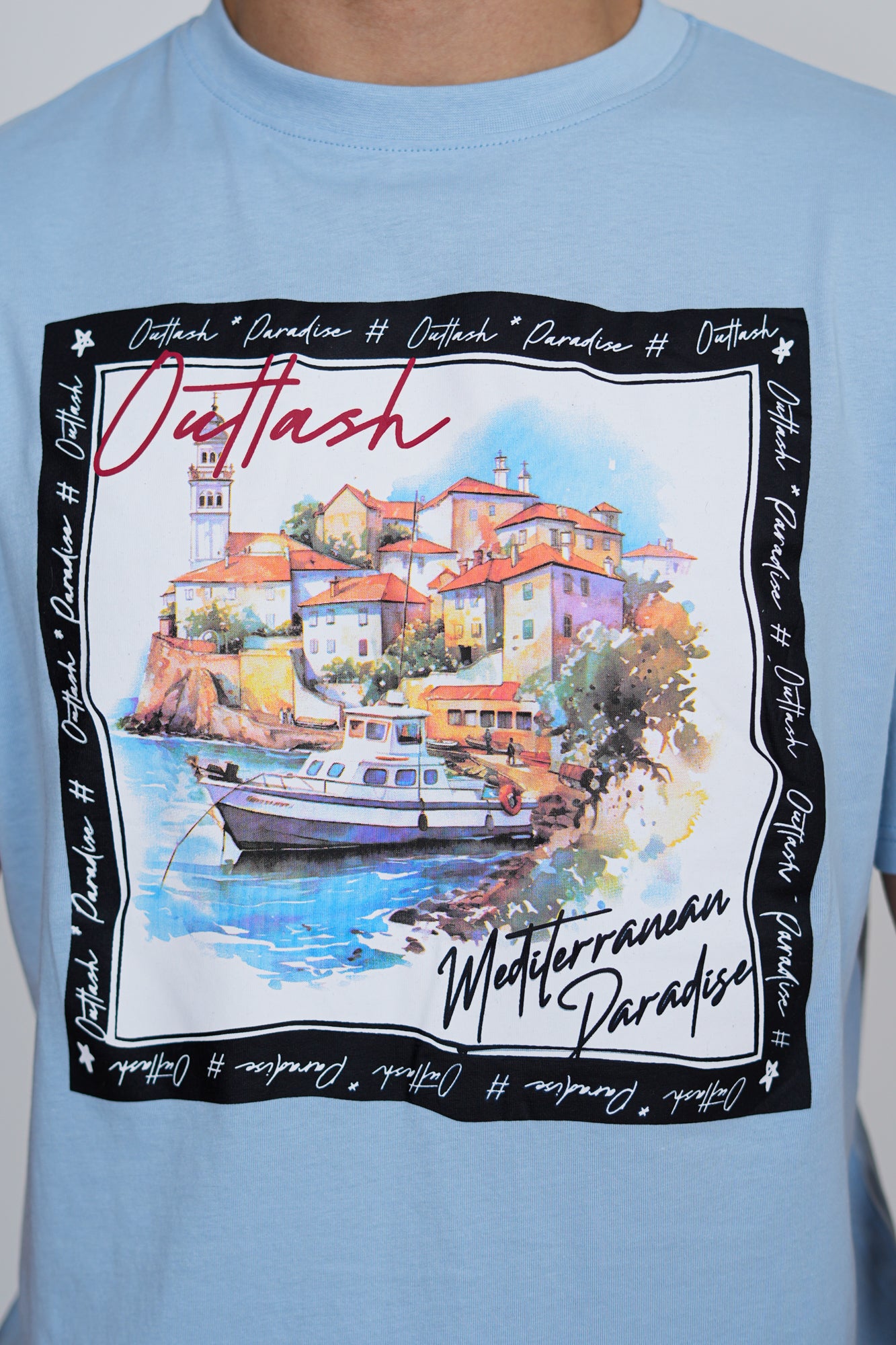 Mediterranean T-Shirt | Men's Premium Cotton Graphic Tee | Outlash Watercolour Coastal Streetwear