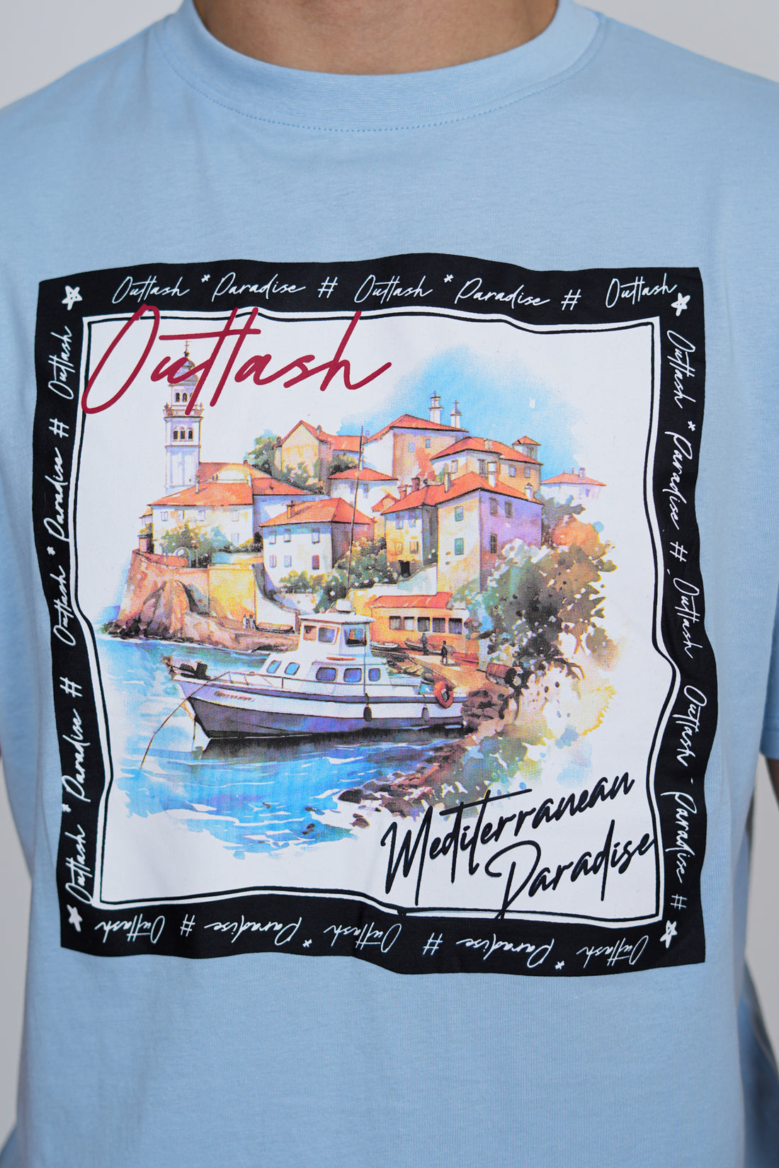 Mediterranean T-Shirt | Men's Premium Cotton Graphic Tee | Outlash Watercolour Coastal Streetwear
