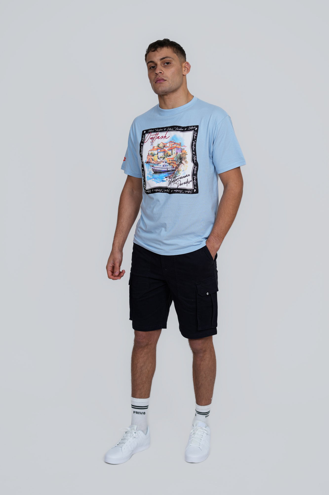 Mediterranean T-Shirt | Men's Premium Cotton Graphic Tee | Outlash Watercolour Coastal Streetwear